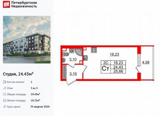 Продается квартира студия, 24.4 м2, Санкт-Петербург, муниципальный округ Пулковский Меридиан