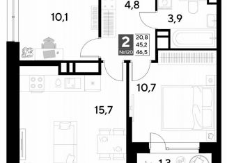 Продам 2-ком. квартиру, 46.5 м2, Омск, Ленинский округ