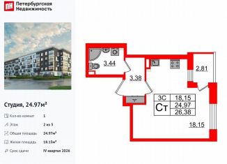 Продается квартира студия, 25 м2, Санкт-Петербург, муниципальный округ Пулковский Меридиан