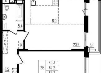 Продам 2-ком. квартиру, 63.6 м2, деревня Пирогово, улица Ильинского, 8