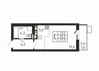 Продам квартиру студию, 27.9 м2, деревня Пирогово, ЖК Пироговская Ривьера