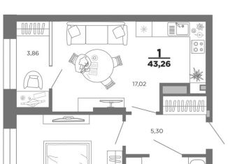 Продаю 1-ком. квартиру, 41.3 м2, Рязань