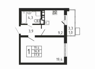 Продам 1-ком. квартиру, 37.8 м2, деревня Пирогово, ЖК Пироговская Ривьера