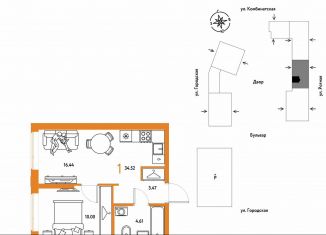 Продается однокомнатная квартира, 34.5 м2, Екатеринбург, Ленинский район