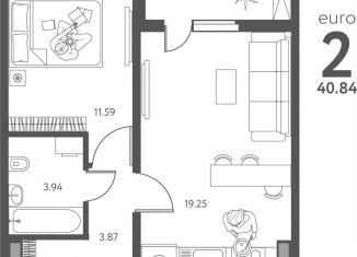 Продажа 1-ком. квартиры, 40.8 м2, Липецк