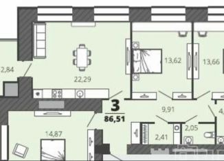 Продается трехкомнатная квартира, 86.5 м2, Рязань, Московский район