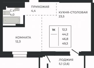 Продам однокомнатную квартиру, 46.8 м2, Алтайский край