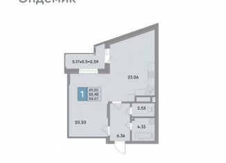 Продается однокомнатная квартира, 59.1 м2, Краснодарский край, улица Шоссе Нефтяников, 26