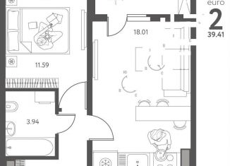 Продам однокомнатную квартиру, 39.4 м2, Липецк, улица Перова, 2Д