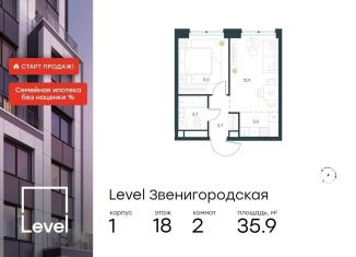 Продается двухкомнатная квартира, 35.9 м2, Москва, жилой комплекс Левел Звенигородская, к1, СЗАО