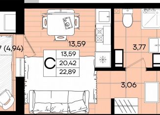 Продам квартиру студию, 22.9 м2, Краснодарский край