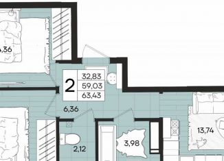 Продажа двухкомнатной квартиры, 63.4 м2, Краснодар, Прикубанский округ