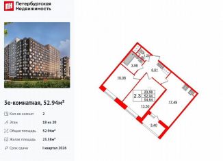 Продаю 2-ком. квартиру, 52.9 м2, Санкт-Петербург, муниципальный округ Невский