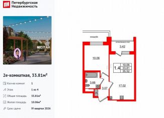 Продается 1-ком. квартира, 33.8 м2, посёлок Шушары