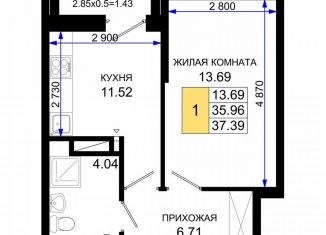 Однокомнатная квартира на продажу, 37.4 м2, Ростовская область