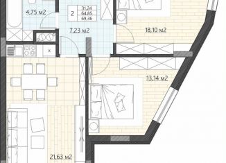 Продам 2-комнатную квартиру, 69.4 м2, Калининградская область, улица Верещагина, 10