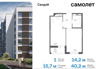 Продается 1-ком. квартира, 40.2 м2, Санкт-Петербург, Красносельский район, жилой комплекс Сандэй, 7.2