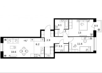 Продажа 2-комнатной квартиры, 71.6 м2, Санкт-Петербург, муниципальный округ Гавань