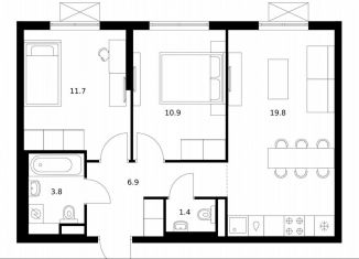 Продажа 2-ком. квартиры, 54.5 м2, Ленинградская область