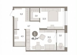 1-ком. квартира на продажу, 48.3 м2, Тюменская область