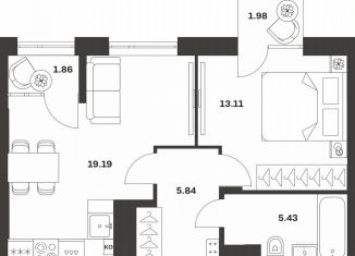 Продается 1-комнатная квартира, 47.4 м2, Тула