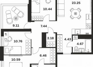 Продается 3-ком. квартира, 94.6 м2, Тула