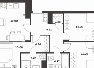 3-комнатная квартира на продажу, 81 м2, Тула