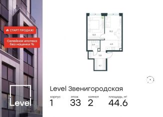 Продается двухкомнатная квартира, 44.6 м2, Москва, жилой комплекс Левел Звенигородская, к1, станция Хорошёво