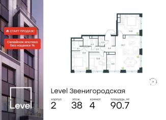 Продам четырехкомнатную квартиру, 90.7 м2, Москва, жилой комплекс Левел Звенигородская, к2, станция Хорошёво