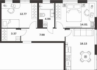 Продам двухкомнатную квартиру, 61.2 м2, Тула, Центральный территориальный округ