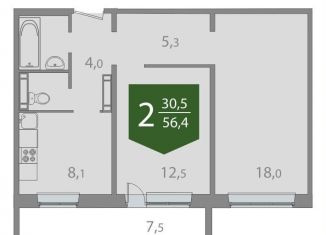 2-комнатная квартира на продажу, 56.4 м2, Томская область