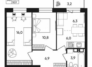 Продается двухкомнатная квартира, 50.9 м2, Пермь, Белозёрская улица, 30А