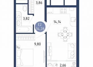 Продаю 1-комнатную квартиру, 34.3 м2, село Дядьково