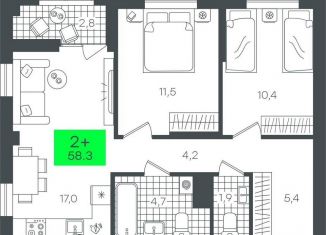 Продам 2-ком. квартиру, 58.4 м2, Тюменская область