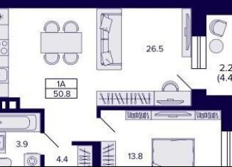 Продажа 1-комнатной квартиры, 50.8 м2, Новосибирск