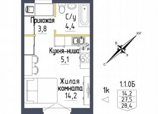 Продам 1-комнатную квартиру, 28.4 м2, Екатеринбург, метро Проспект Космонавтов