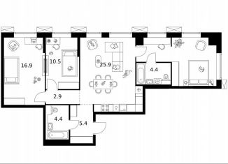 Продаю 3-ком. квартиру, 88.4 м2, Москва