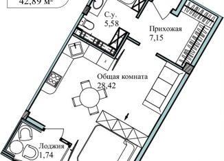 Продается 1-комнатная квартира, 44.4 м2, Севастополь, улица Лётчиков, 10