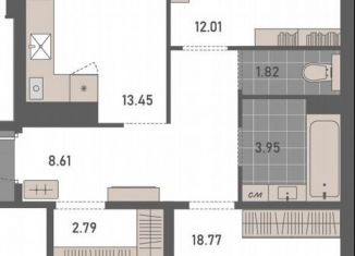 Продам 2-комнатную квартиру, 65.3 м2, Калининград, Московский район