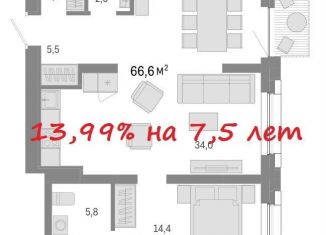 Продам 3-ком. квартиру, 66.6 м2, Новосибирск, метро Речной вокзал