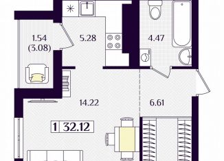 1-комнатная квартира на продажу, 32.1 м2, Гурьевск, Краковский бульвар, 16, ЖК Новая Резиденция