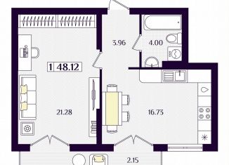 Продам 1-комнатную квартиру, 48.1 м2, Гурьевск, Краковский бульвар, 16, ЖК Новая Резиденция