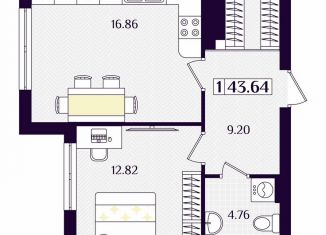 Продам 1-ком. квартиру, 43.6 м2, Гурьевск, Краковский бульвар, 16, ЖК Новая Резиденция