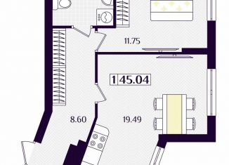 Продаю 1-ком. квартиру, 45 м2, Гурьевск, Краковский бульвар, 16, ЖК Новая Резиденция