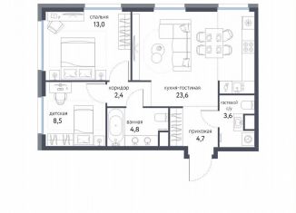 Продается 3-ком. квартира, 60.6 м2, Москва, станция Бульвар Рокоссовского