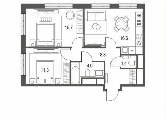 Продажа 3-ком. квартиры, 59.4 м2, Москва, станция Бульвар Рокоссовского, Тагильская улица, 2к1