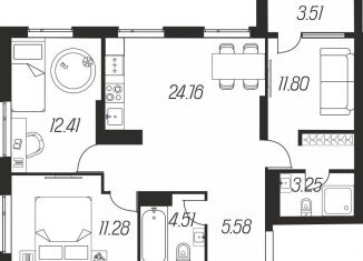 Продается трехкомнатная квартира, 77.1 м2, Тула