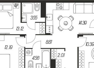 Продается трехкомнатная квартира, 72.5 м2, Тула