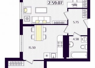 Продается 2-комнатная квартира, 59.1 м2, Гурьевск, Краковский бульвар, 16, ЖК Новая Резиденция