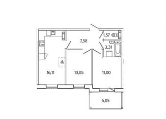 Продается 2-комнатная квартира, 49.6 м2, Санкт-Петербург, Рубежное шоссе, 14